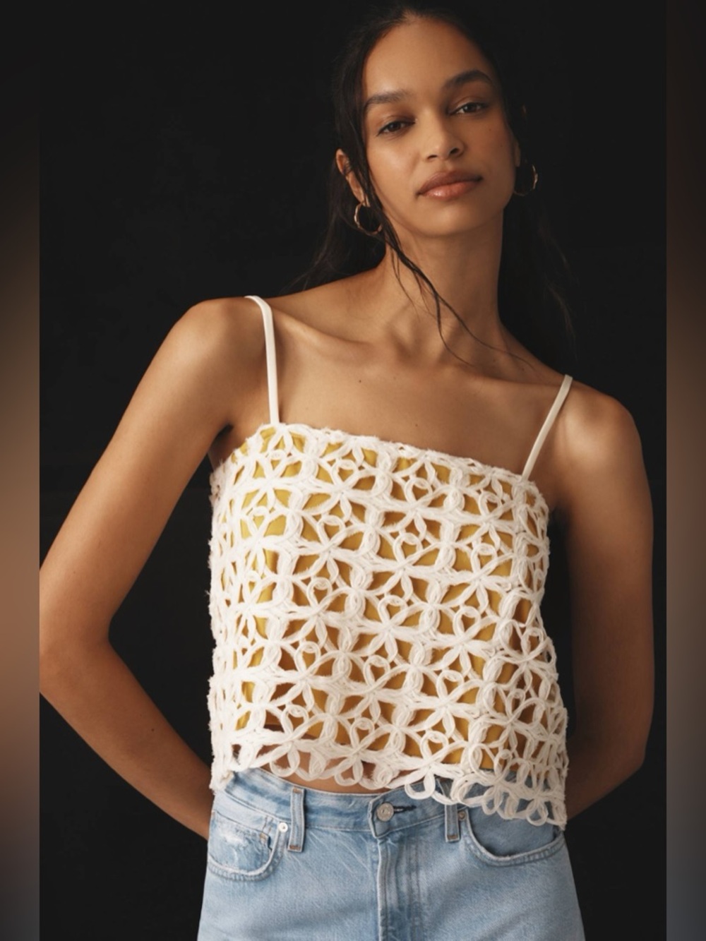 Anthropologie Blue Tassel Sleeveless Textured Top